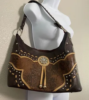 Western Vegan Leather Shoulder Bag Y2K Chunky Studded Country Cowgirl Concho thumbnail 1