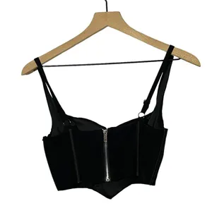 White Fox Cropped Corset Top - Black - Small thumbnail 3