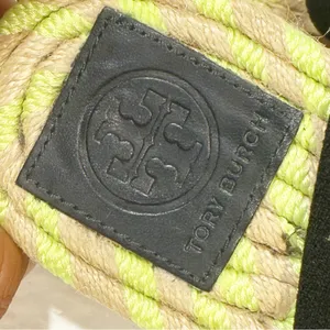 Tory Burch Two-band‎ Flat Espadrille Green Neon Brown Leather Sandals Size 7 thumbnail 5