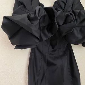 HOUSE‎ OF CB 'Selena' Black Satin Puff Shoulder Dress off shoulder /Size S thumbnail 7