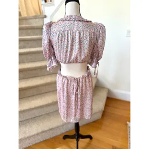For Love & Lemons Phoebe Pink Floral Puff Sleeve Milk Maid Mini Dress Fairy thumbnail 5
