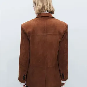 Mango Brown 100% Genuine Suede Leather Blazer Jacket – Women’s Size S– NWT thumbnail 6