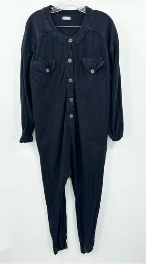 Free People Long John Black Drop Crotch Slouch Jumpsuit Size‎ Medium thumbnail 1