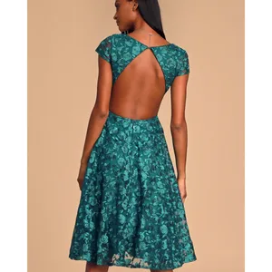 Lulus Green Lace Cutout Back Skater Cocktail Party Mini Dress Women Size S thumbnail 3