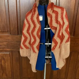Free People Boho Diamond Fringe Kimono Cardigan Cacoon Knit Sweater Red One Size thumbnail 8