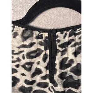 Ann Taylor Womens Silk Blouse S Grey Leopard Print Merino Wool Trim Mob Wife thumbnail 4