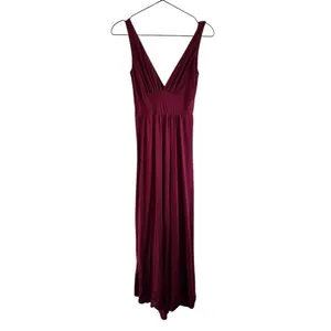 La Femme Plunge‎ Neck A-Line Gown 2 Burgundy 28547 Jersey thumbnail 4