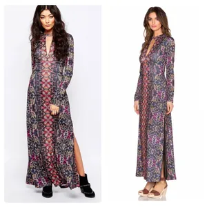 Free People Cabaret Long Sleeve Maxi Dress Medium Sunrise Combo Stretch thumbnail 8