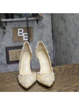 Betsey Johnson Rhinestone Embellished Evening Pumps Heels Stiletto Nude Brown 8M thumbnail 3