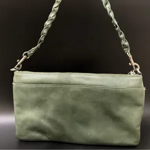 LUCKY BRAND Olive Green Genuine Leather Woven Strap Wristlet Mini Shoulder Bag thumbnail 6