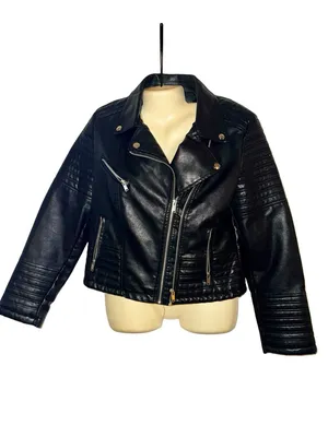 Classic Black Moto-Style Faux Leather Jacket - Women's Biker Coat thumbnail 3