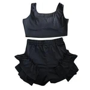 Coquette Black Tiered Ruffle Crop & Top Frilled Skorts 2pc Bloomer Set - Size XL thumbnail 4