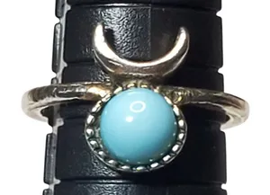 Silver Tone Ring Sz 4.5 Unsigned Blue Cabochon Crescent Moon thumbnail 1
