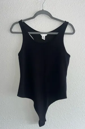 H&M Bodysuit Black Ribbed thumbnail 1