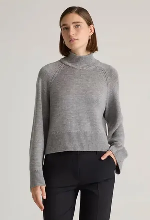 Quince Gray Cropped Mock Neck Merino Sweater thumbnail 1