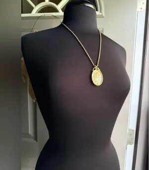 Vintage floral round cameo long gold chain necklace thumbnail 3