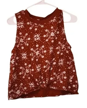 Loft Bandana Print Knot Front Tank Top - Red/Orange, Medium thumbnail 1