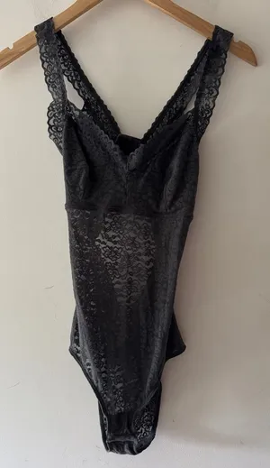Aerie Charcoal Gray Lace Bodysuit‎ thumbnail 1