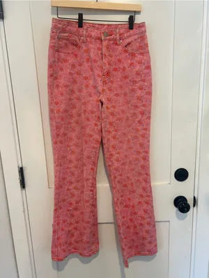 BDG Urban Outfitters Jeans Womens 28 Pink Rose High Rise Flare Floral Pants thumbnail 2