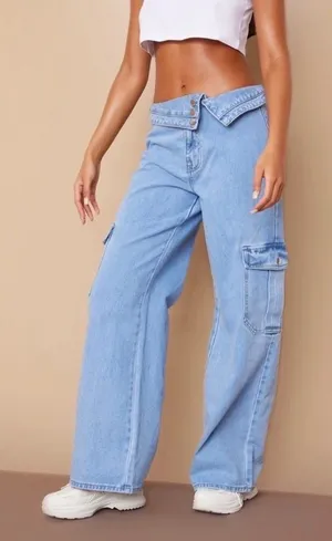 Pretty Little Thing Fold Over Jeans thumbnail 1