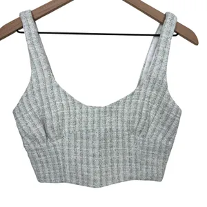 Zara Tweed Corsety Bustier Cropped Tank Top Blue White Size XS thumbnail 2