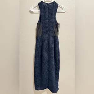 NWT Revolve brand X by NBD Metallic Navy‎ Blue Lace High Neck Dress thumbnail 2