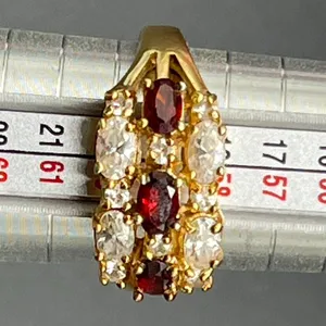 Garnet and Clear Rhinestones 14k Gold Electroplate Size 9 Ring Vtg thumbnail 6