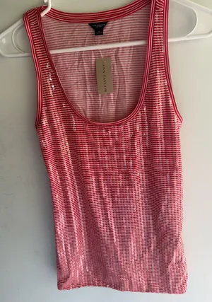 Ann Taylor red and white striped sparkly tank top thumbnail 1