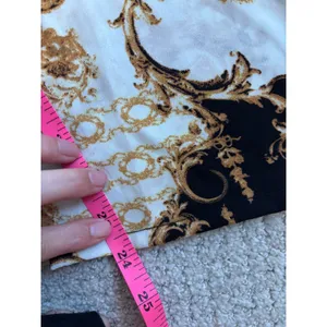 TIMING Wide Leg Pants Womens Size M White Gold‎ Black Baroque Scroll Print NEW thumbnail 4