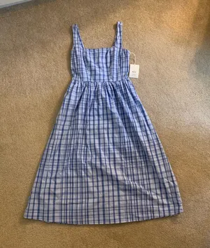 Free Assembly Blue Plaid Midi Picnic Dress thumbnail 1
