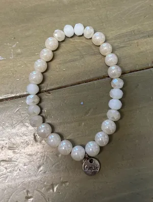 Erimish white iridescent Moonstone 8 MM smooth/cut Glass beads Stretch Bracelet thumbnail 1