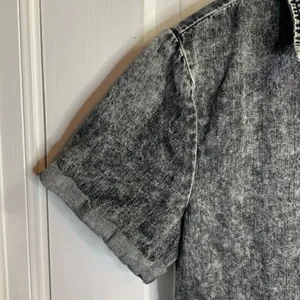 Charcoal Gray Black Acid Wash Button-down Short-sleeve Babydoll Dress W-672 Sz S thumbnail 5