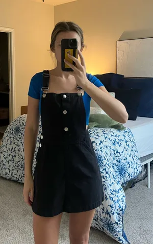 Black Denim Overall Dress H&M thumbnail 1