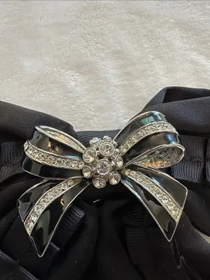 White House Black Market Black Bow Hair Clip with Rhinestone Brooch thumbnail 4
