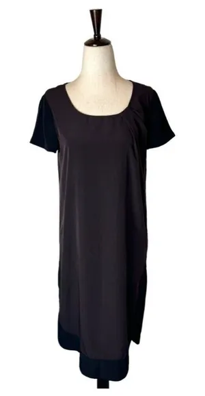 AllSaints Dress Women 4 Brown Black Silky‎ Lacyn Colorblock Panel Mini Shift thumbnail 1