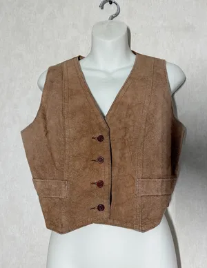 Learsi Women’s Genuine Leather Suede Vest V-Neck Barncore Cowgirl in Brown L thumbnail 1
