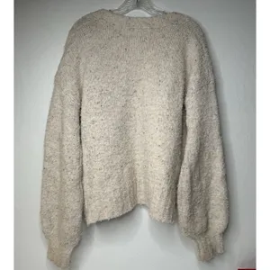 ASTR Cream Long Sleeve‎ Fuzzy Boucle Wool Blend Faux Wrap Sweater Boho Size XL thumbnail 2
