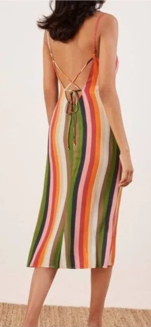 Reformation Jaxon Dress Striped Rainbow Midi 0 thumbnail 1