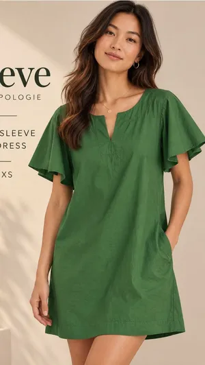 Maeve Anthropologie Green Flutter Sleeve Shift Mini Dress Size XS thumbnail 1