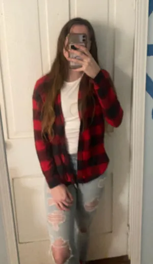 Red and black boyfriend fit flannel thumbnail 1