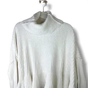 Free People Layer Cake Cable Knit Cream Tiered Ruffle Chunky Sweater Medium thumbnail 9