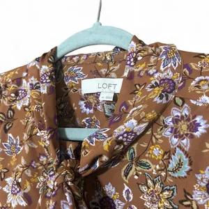 LOFT Women’s Floral Tie Neck Blouse Medium Long Sleeve Boho Cottagecore Fall Top thumbnail 2