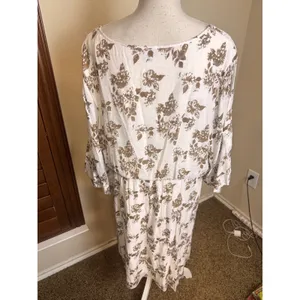 J. Gee Womens 2X Floral Midi Dress White Brown Elastic Waist Lined Cottagecore thumbnail 4