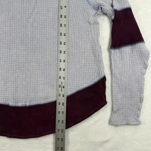 We The Free Free People Blue Burgundy Waffle Knit Thermal Top Small OB554554‎ thumbnail 4