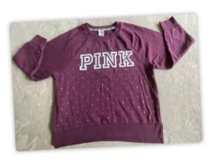 PINK Victoria's Secret Women's Studded Logo Sweatshirt Burgundy Size M thumbnail 1