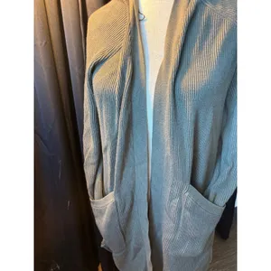 Lululemon Ribbed Knit‎ Mixed Media Open Front Long Cardigan Sage Green Womens thumbnail 5