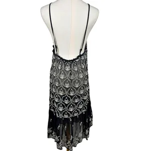 Anthropologie Black Sheer Fully Embroidered Mini Slip Dress Boho Feminine SMALL thumbnail 4
