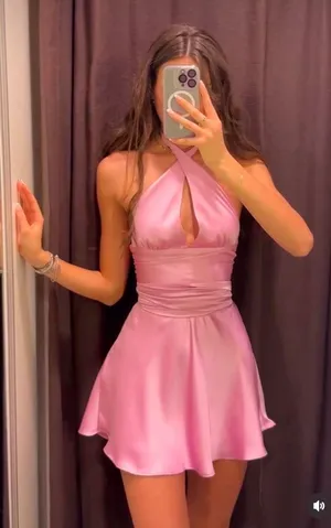 Zara dress mini halter pink satin bow wedding party coctail bridal shower evening thumbnail 7
