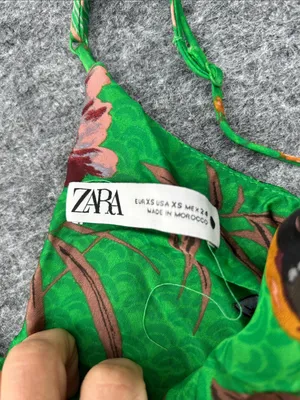 Zara tropical print satin slip dress mini length size XS thumbnail 2