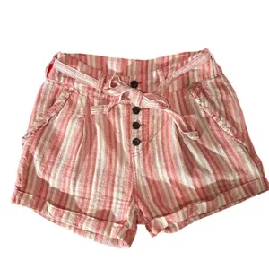 Free‎ People Shorts Womens Size 2 Pink/White Striped Paperbag High Waist thumbnail 2